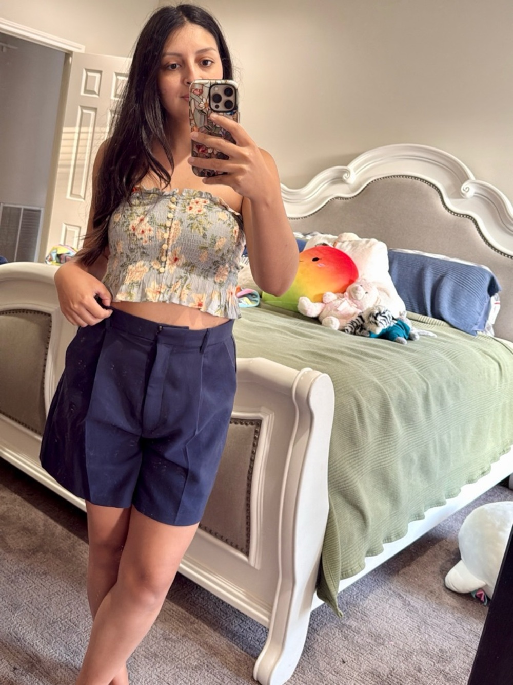 American Eagle Floral Strapless Tube Top - Blue size XS